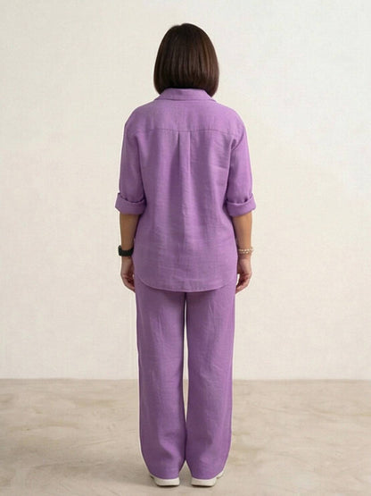 Vivian | Women's Casual Button-Down Shirt and Wide-Leg Pants Set
