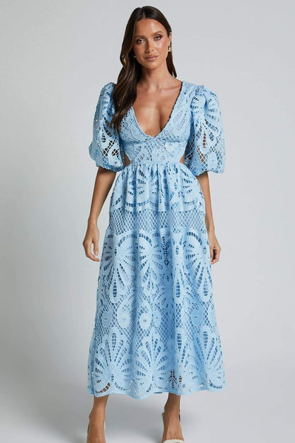 Ashlynn | Midi Lace Cut-Out Dress with Sunny Elegance for Women