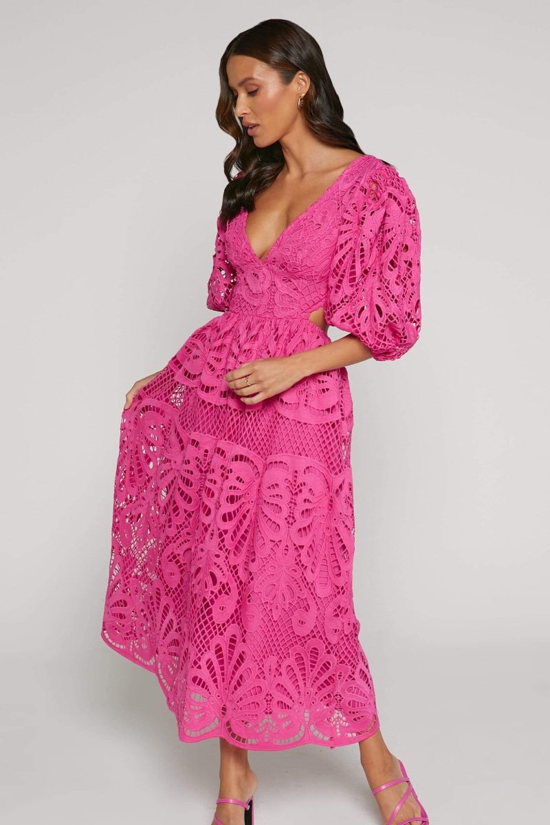 Ashlynn | Midi Lace Cut-Out Dress with Sunny Elegance for Women