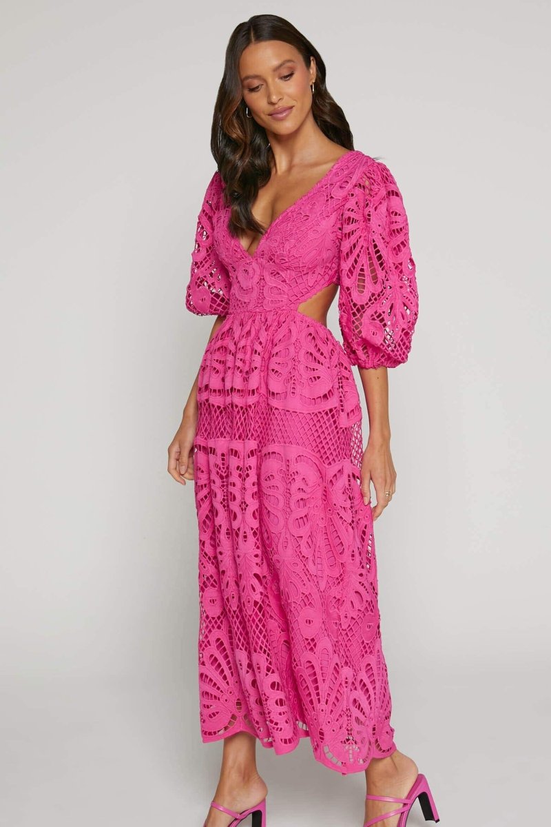Ashlynn | Midi Lace Cut-Out Dress with Sunny Elegance for Women