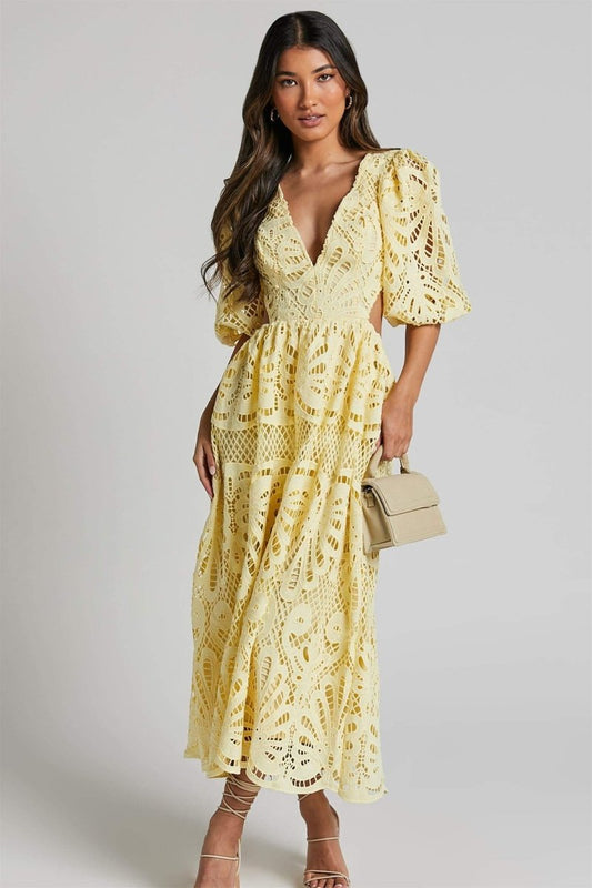 Ashlynn | Midi Lace Cut-Out Dress with Sunny Elegance for Women