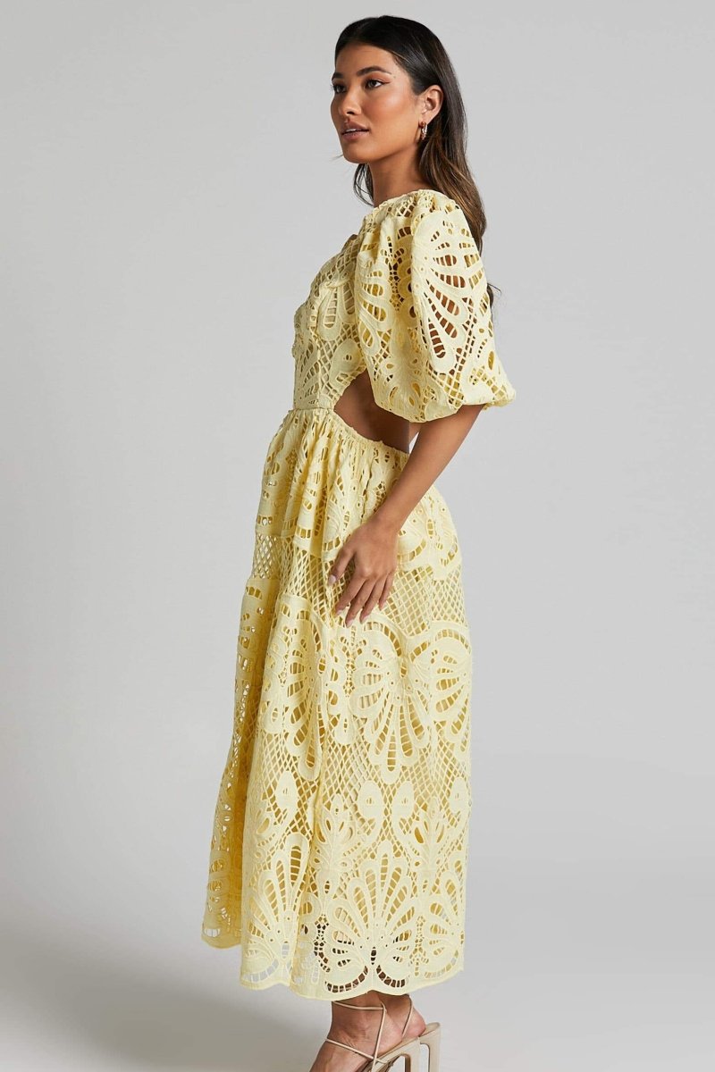 Ashlynn | Midi Lace Cut-Out Dress with Sunny Elegance for Women