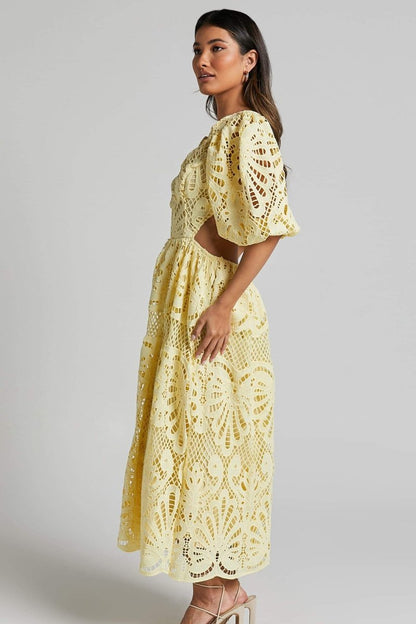 Ashlynn | Midi Lace Cut-Out Dress with Sunny Elegance for Women