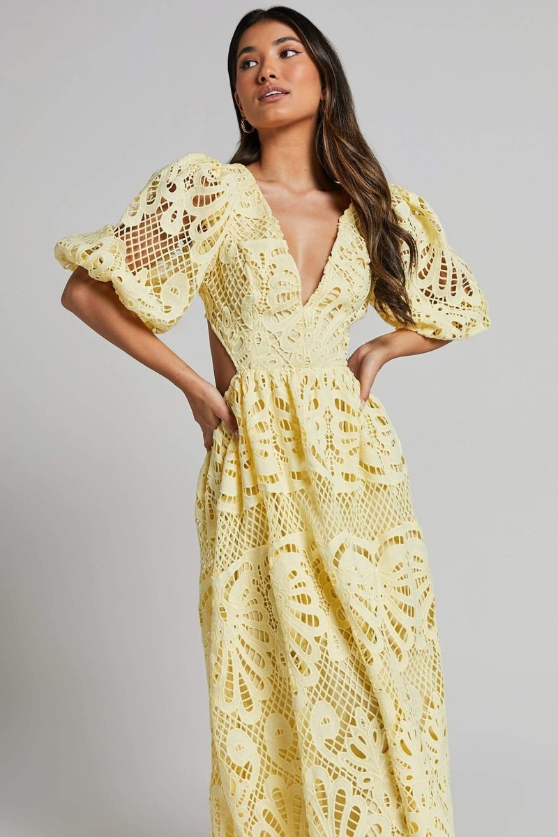 Ashlynn | Midi Lace Cut-Out Dress with Sunny Elegance for Women