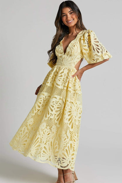 Ashlynn | Midi Lace Cut-Out Dress with Sunny Elegance for Women