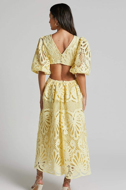 Ashlynn | Midi Lace Cut-Out Dress with Sunny Elegance for Women