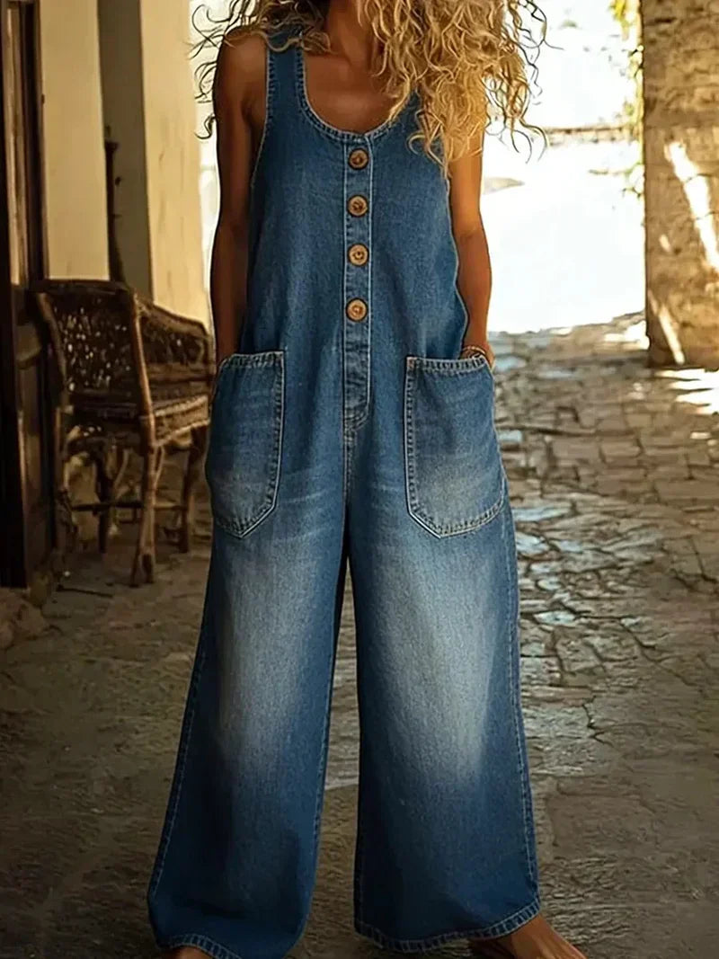 Willow | Women's Denim Overalls Loose Fit Sleeveless Jumpsuit
