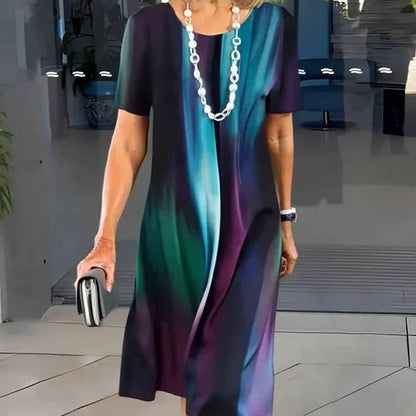 Vivid | Women's Print Midi Dress Short Sleeve A-Line Casual