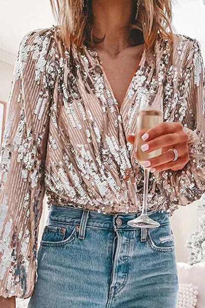 Susan | Women's Long Sleeve Sequin Wrap Blouse