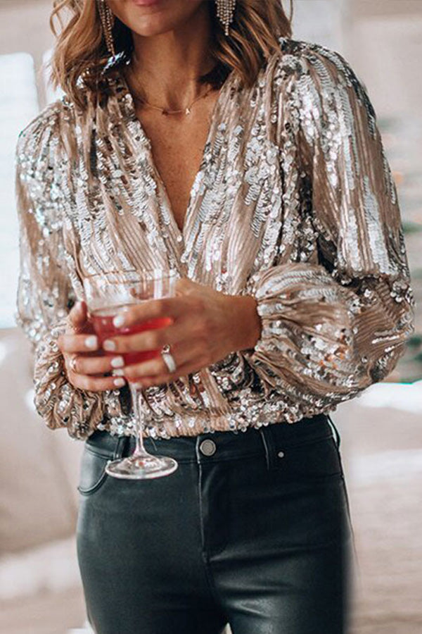 Susan | Women's Long Sleeve Sequin Wrap Blouse