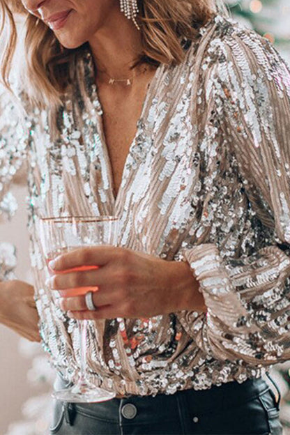 Susan | Women's Long Sleeve Sequin Wrap Blouse