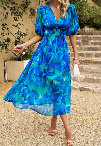Theresa | Women's V-Neck A-Line Midi Dress
