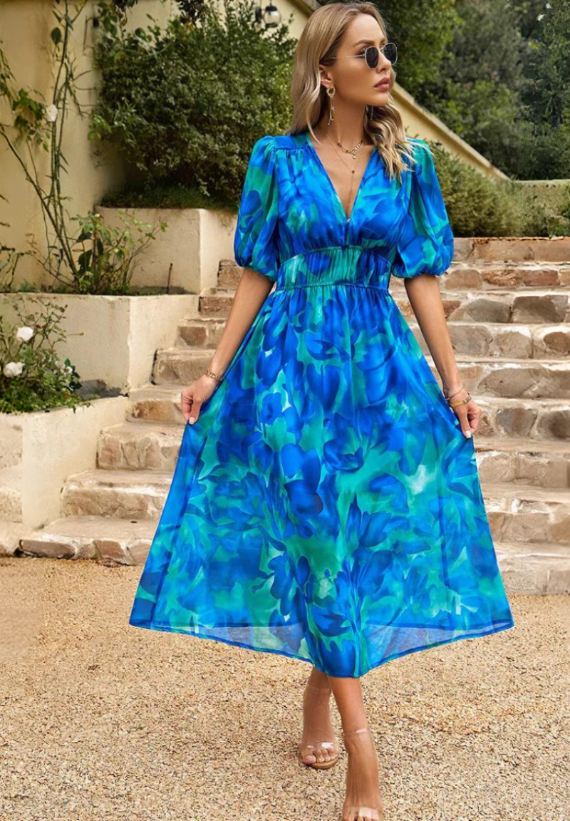 Theresa | Women's V-Neck A-Line Midi Dress