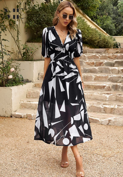 Theresa | Women's V-Neck A-Line Midi Dress